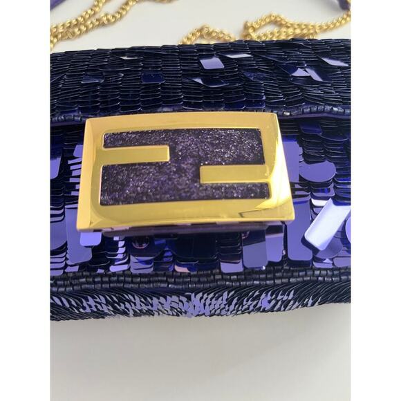 Fendi baguette mini purple sequin gold hardware shoulder bag - Picture 3 of 8